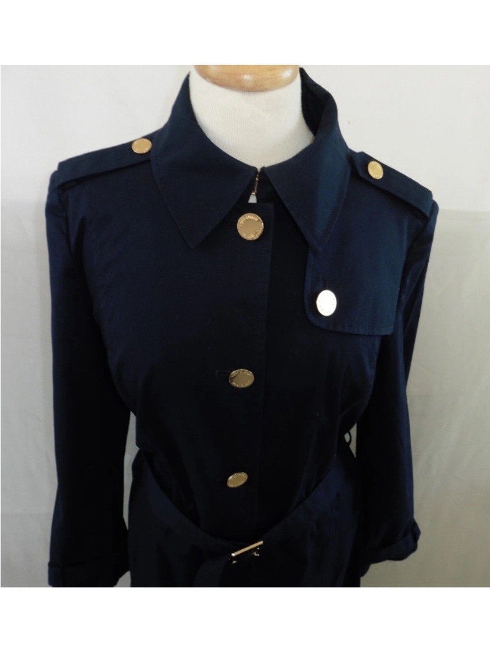 Tory Burch Navy Trench Coat with Gold Buttons